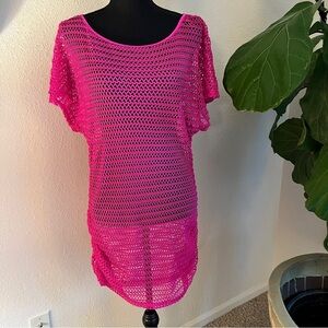 Kenneth Cole New York Women’s Fuchsia Fishnet Scrunched Size Beach Coverup M